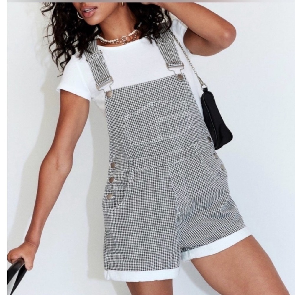 Princess Polly Houndstooth Short Overalls Black White Cotton Bib Shortalls Sz 6